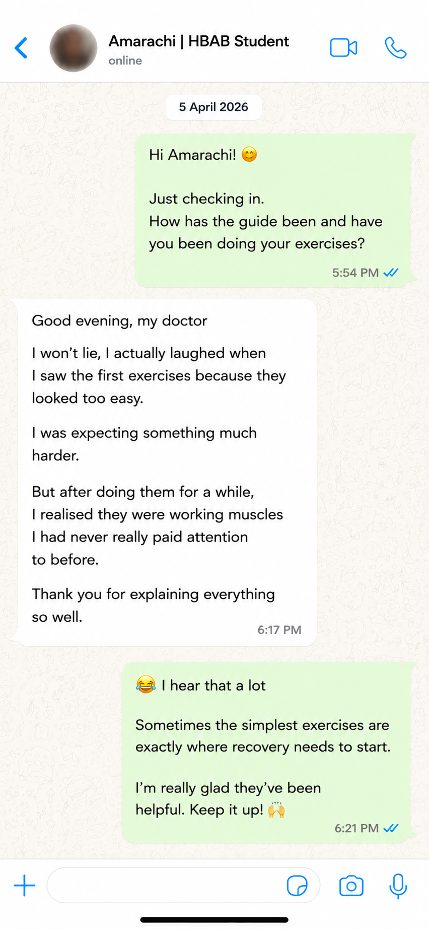 WhatsApp testimonial from Amarachi about the postpartum recovery guide